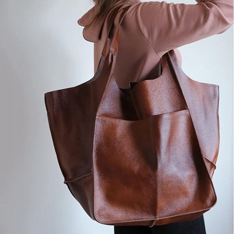 Retro European & American Soft Leather Large-Capacity Women's Tote Bag