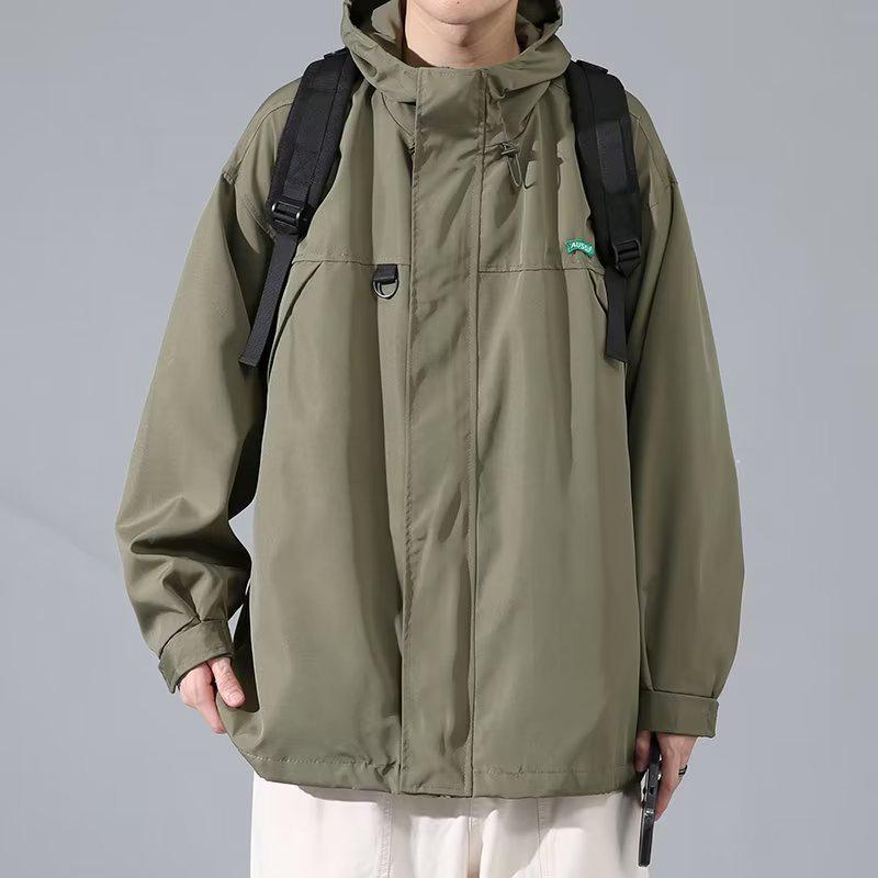 Men's Korean Style Hooded Black Jacket - Spring & Autumn, Trendy Loose Fit Workwear.