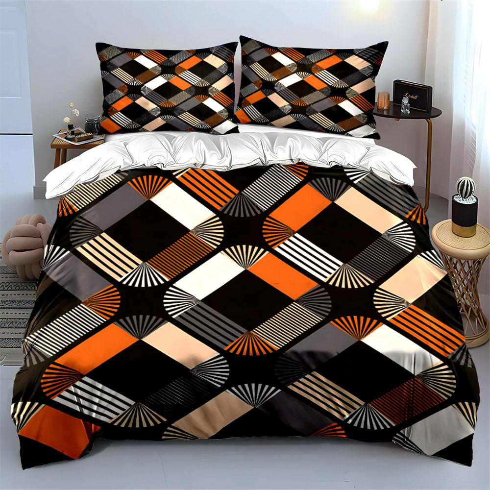 Geometric Art Deco Pattern Design Duvet Cover Set With 3D Printing Design Soft Polyester Bedding Set All-Season Comfort