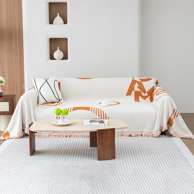 

Soft Plush Yarn Sofa Cover Non Slip Geometric Half Velvet Universal Blanket for Autumn Winter All Inclusive Couch Protector 180*130cm оранжевый