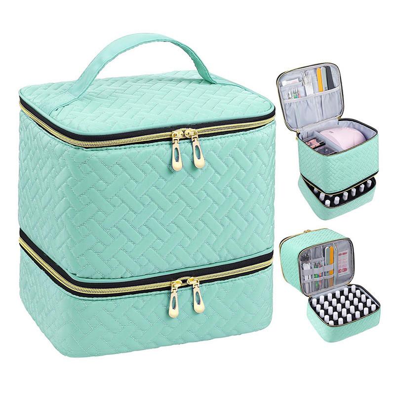 Portable Double Layer Makeup Bag With High Capacity For Travel And Storage