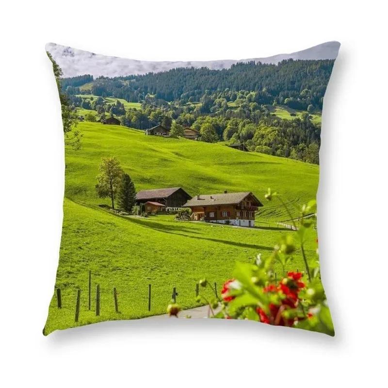 Blue Sky Grassland Square Cushion Cover Soft Pillow Case Bedroom Sofa Car Chair Home Decorative Pillowcases 45X45Cm