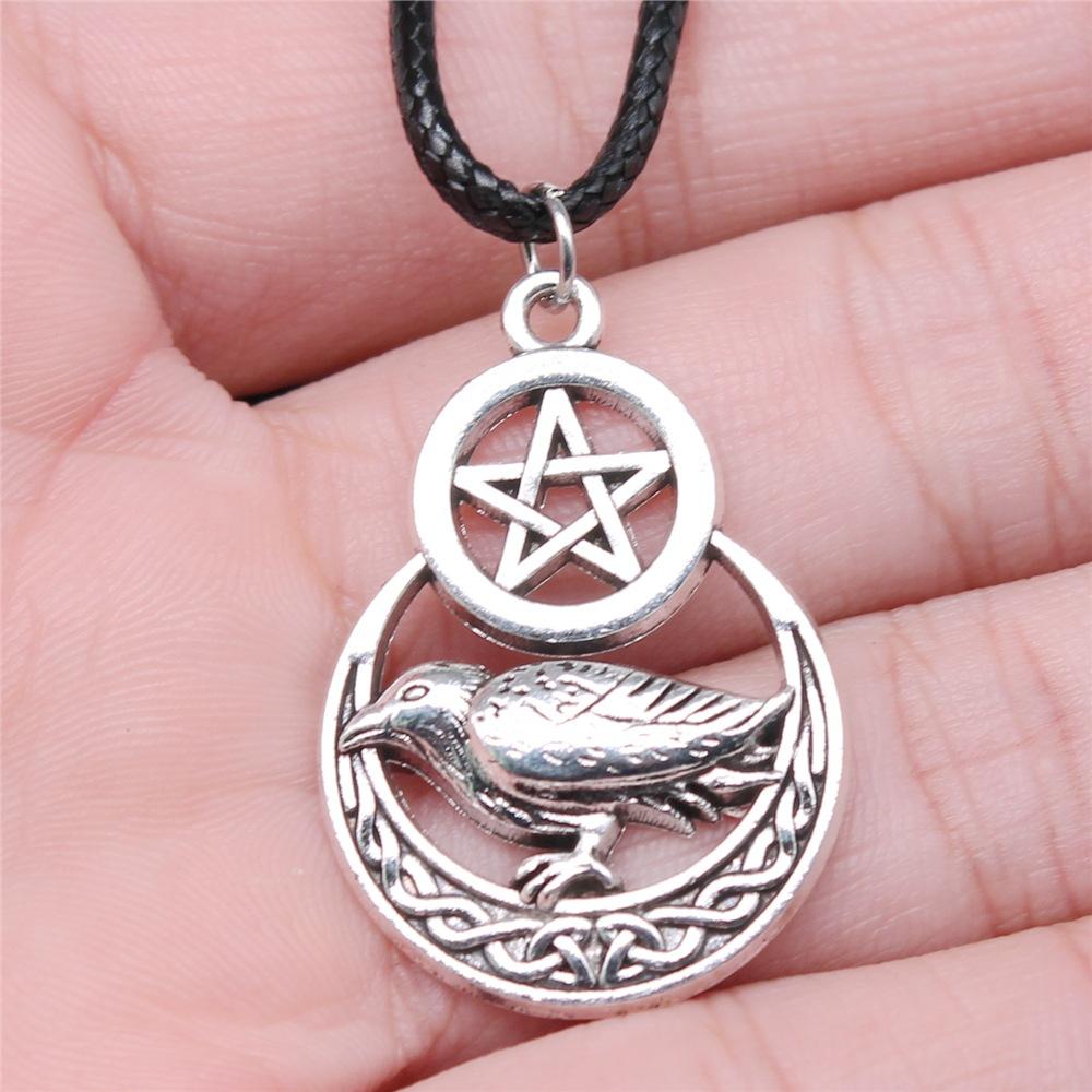 30 Styles Unisex Amulet Wicca Jewelry Gift Sun Moon Star Pentagram Pendant Necklace Black Leather Cord
