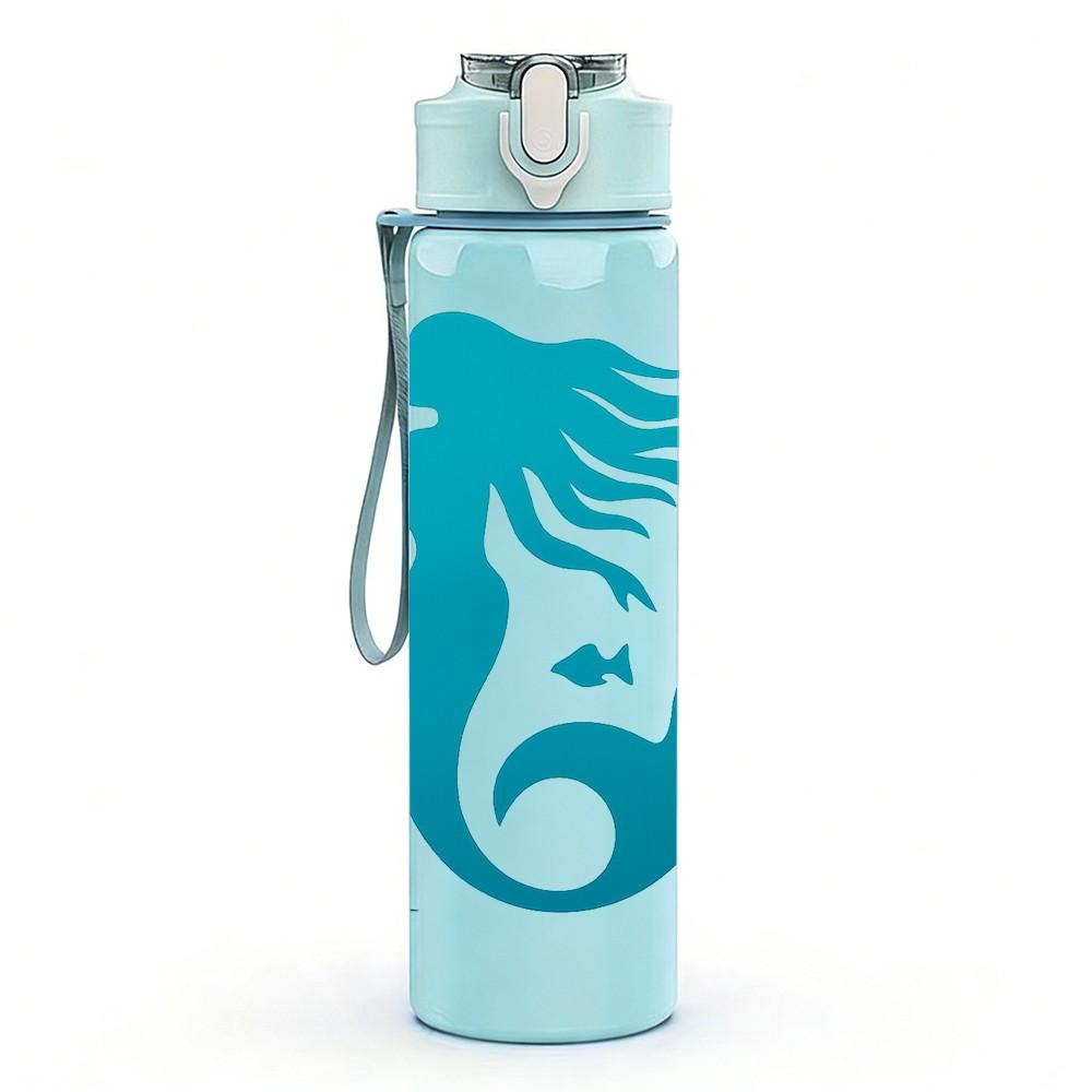 1PC Blue Mermaid Ocean Art 750ml Color Plastic Sports Water Bottle Leakproof Flip Straw Lid Suitable for Sports Office Home Use