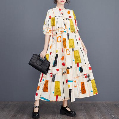 Vestido holgado de gran tamaño para mujer, vestidos vintage con botones de manga larga, primavera