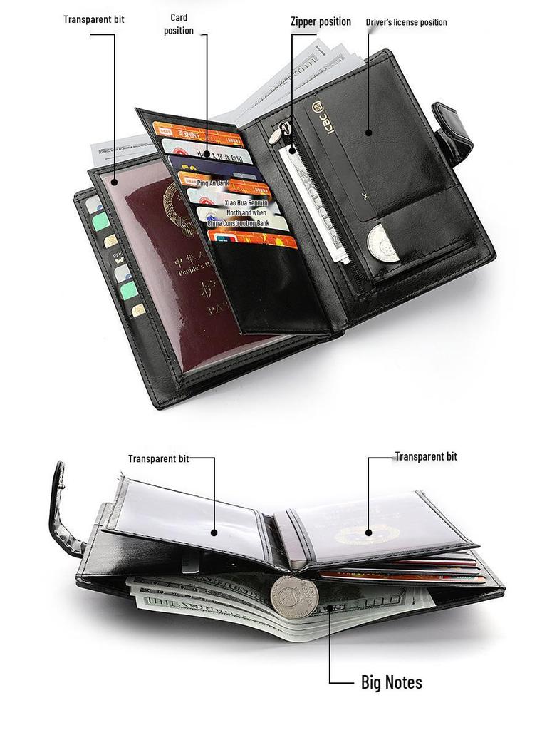 Retro Multifunctional Passport Holder with Zipper - Multi-Card Slots for ID, Credit Cards, and Boarding Passes