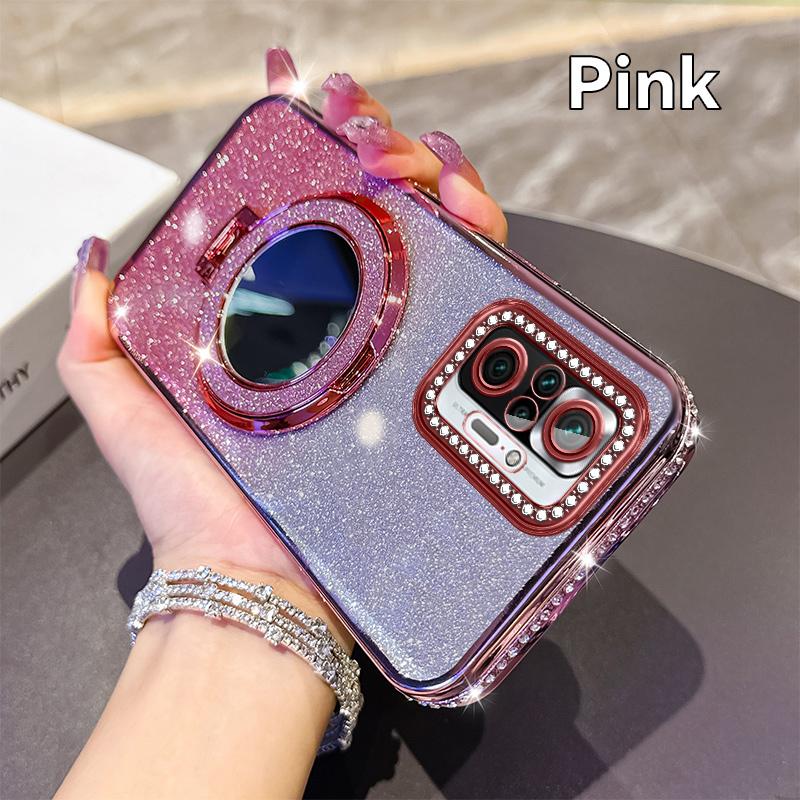 KEYSION Glitter Jewelled Magnetic Phone Case for Xiaomi M5S Makeup Mirror Stand Shockproof Cover for Redmi Note 10 10S 10 Pro 4G
