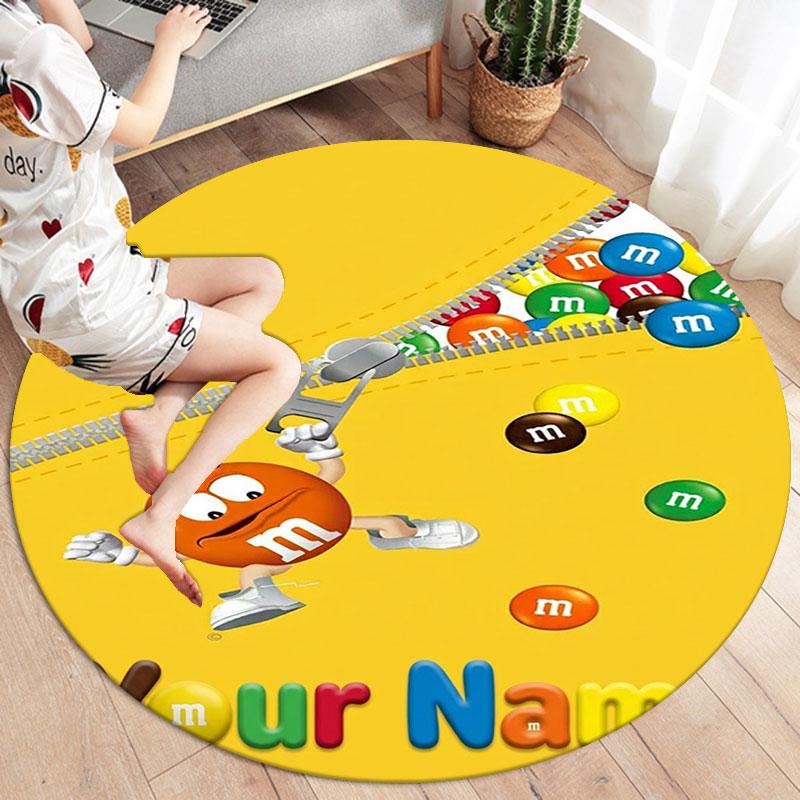 M&M's Custom Name Round Area Rug,Carpet Rug for Living Room Bedroom Sofa Playroom Decor,Non-slip Floor Mat
