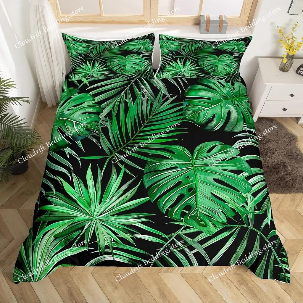 Dekbedovertrek met palmbladeren Monstera blad dekbedovertrekken Tropische groene bladeren Beddengoedset Wit marmer dekbedovertrek Voor mannen vrouwen