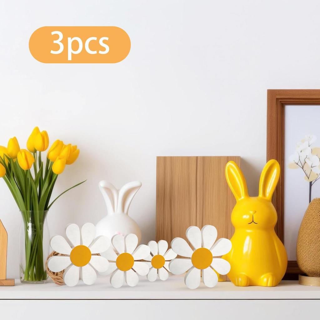 3 Pieces Wooden Decor Table Centerpieces Modern Desktop Ornament Floral Tabletop Sign Flower