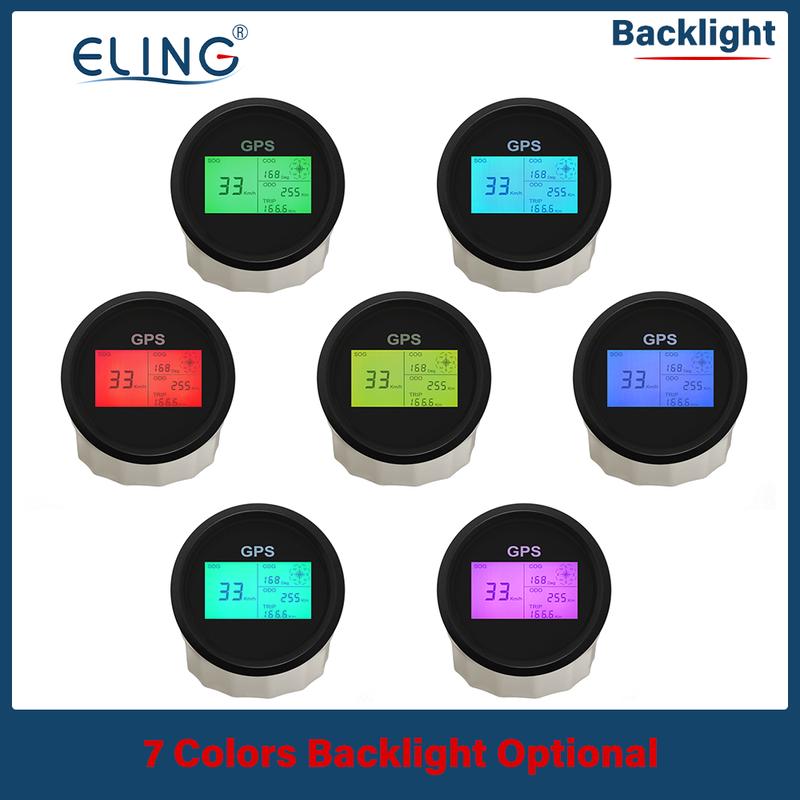 ELING 85mm GPS Speedometer Digital LCD Display Odometer Course 8 Colors Backlight for Auto Marine Boat with Antenna 12V 24V