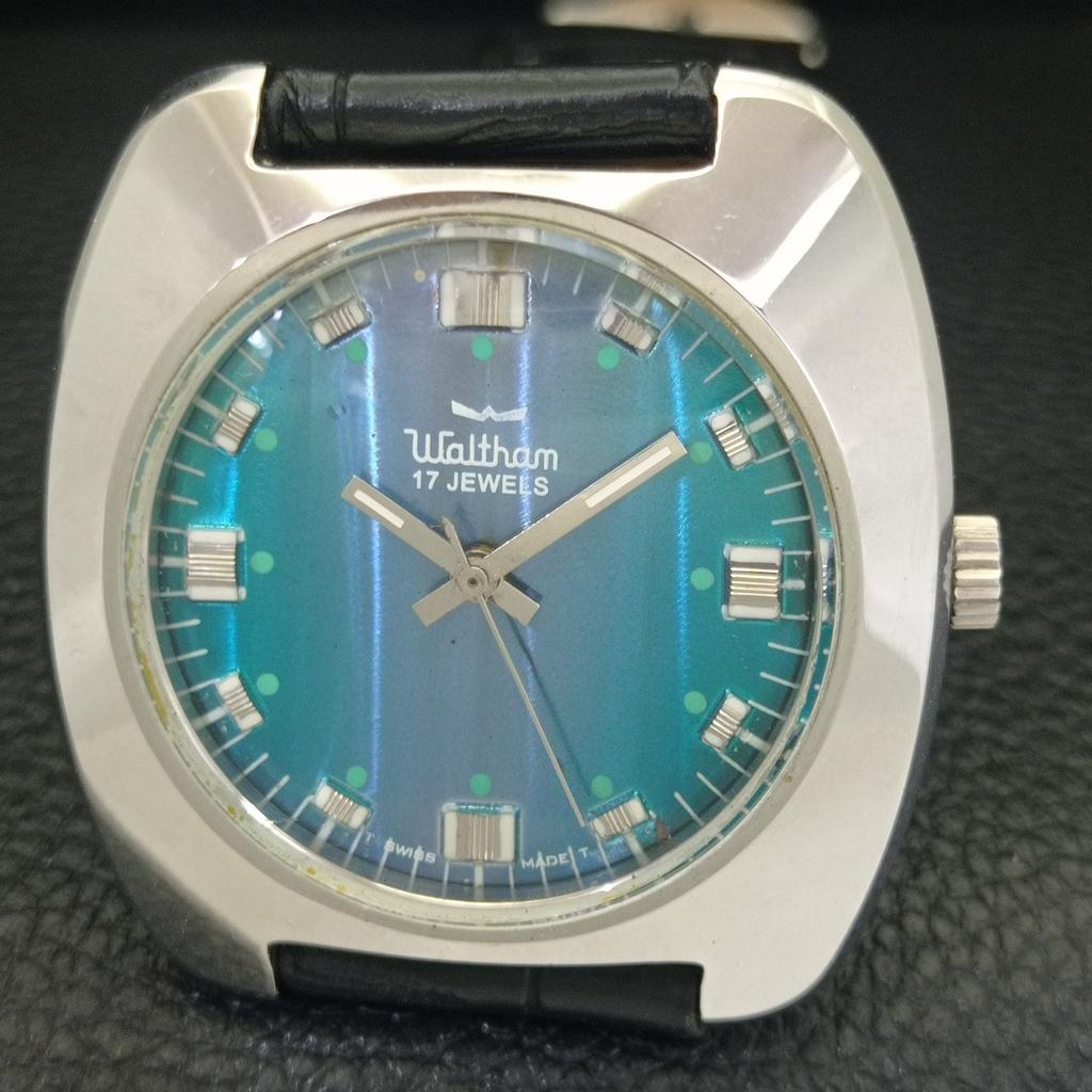 WALTHAM HAND-WINDING VINTAGE SWISS MENS BLUE COLOR DIAL WRIST WATCH a701967-1