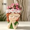 Succulents Planter Pot Cute Girl Resin Planter, Head with Rose Garland, Craft Decoration Decorative Plant Container for Cactus Indoor Desk Decor
