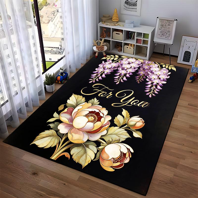 Elegant Floral Carpet with "For You" Text and Purple Wisteria Pattern Suitable for Use As an Anti-slip for Living Room Bedroom Sofas