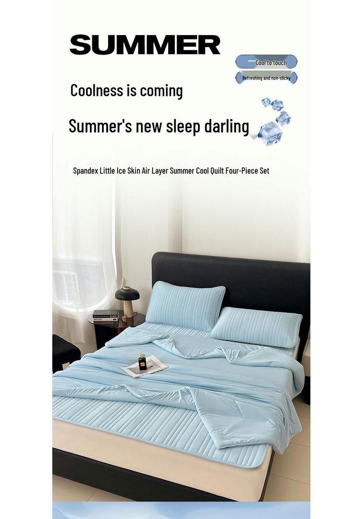 Spandex Ice Silk Cool Touch Bed Mat & Summer Quilt 4-Piece Set