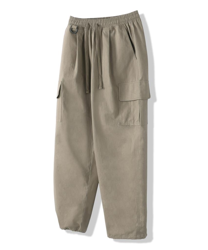 MODERMENT [Cotton Ver] Semi-Wide String Cargo Pants [Beige]