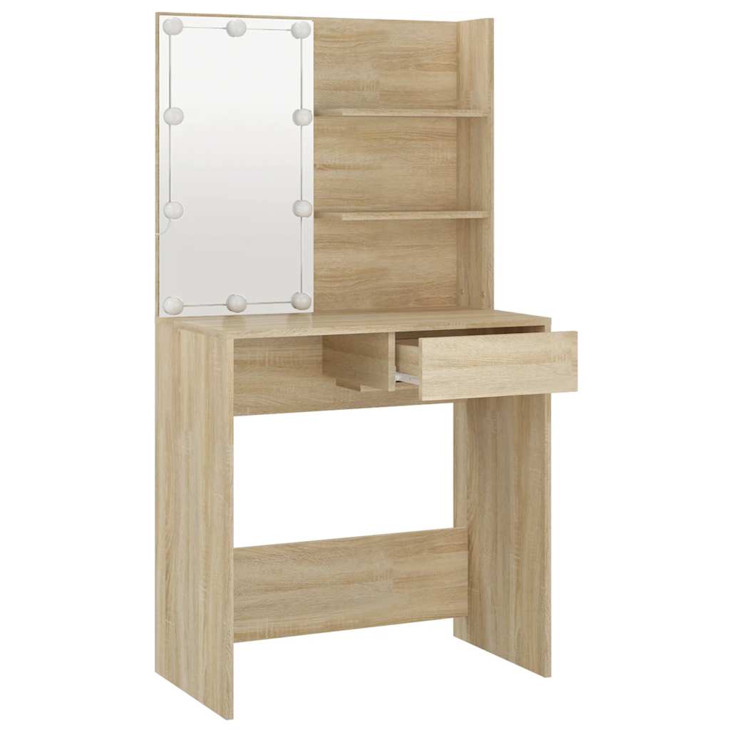 Makeup Vanity with LED Lights Sonoma Oak Finish 74.5 x 40 x 141 cm Engineered Wood