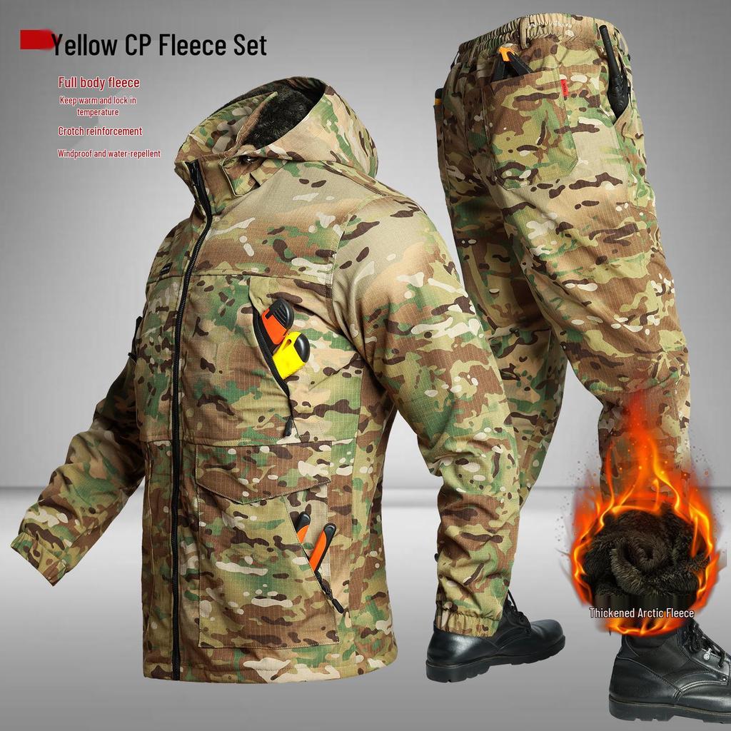 Men's Plus Velvet Arctic Fleece Ski Suit Set - Thickened, Windproof, Waterproof, Warm Cotton Workwear for Outdoor Cold Protection.
