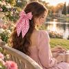 Atmospheric Look Hair Accessories Bow Clip with Heart Leopard Print Ribbon, Large Long Tail Spring Valentine Day Gifts for Women, Sweet Accessory