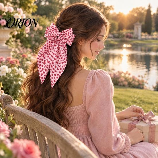 Atmospheric Look Hair Accessories Bow Clip with Heart Leopard Print Ribbon, Large Long Tail Spring Valentine Day Gifts for Women, Sweet Accessory