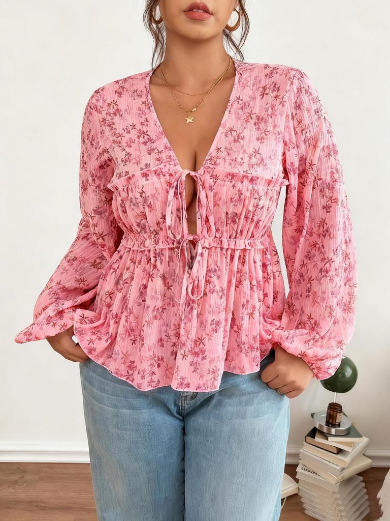 Bohemian Floral A-line Skirt Top with V-neck and Shirred Waist (2025)