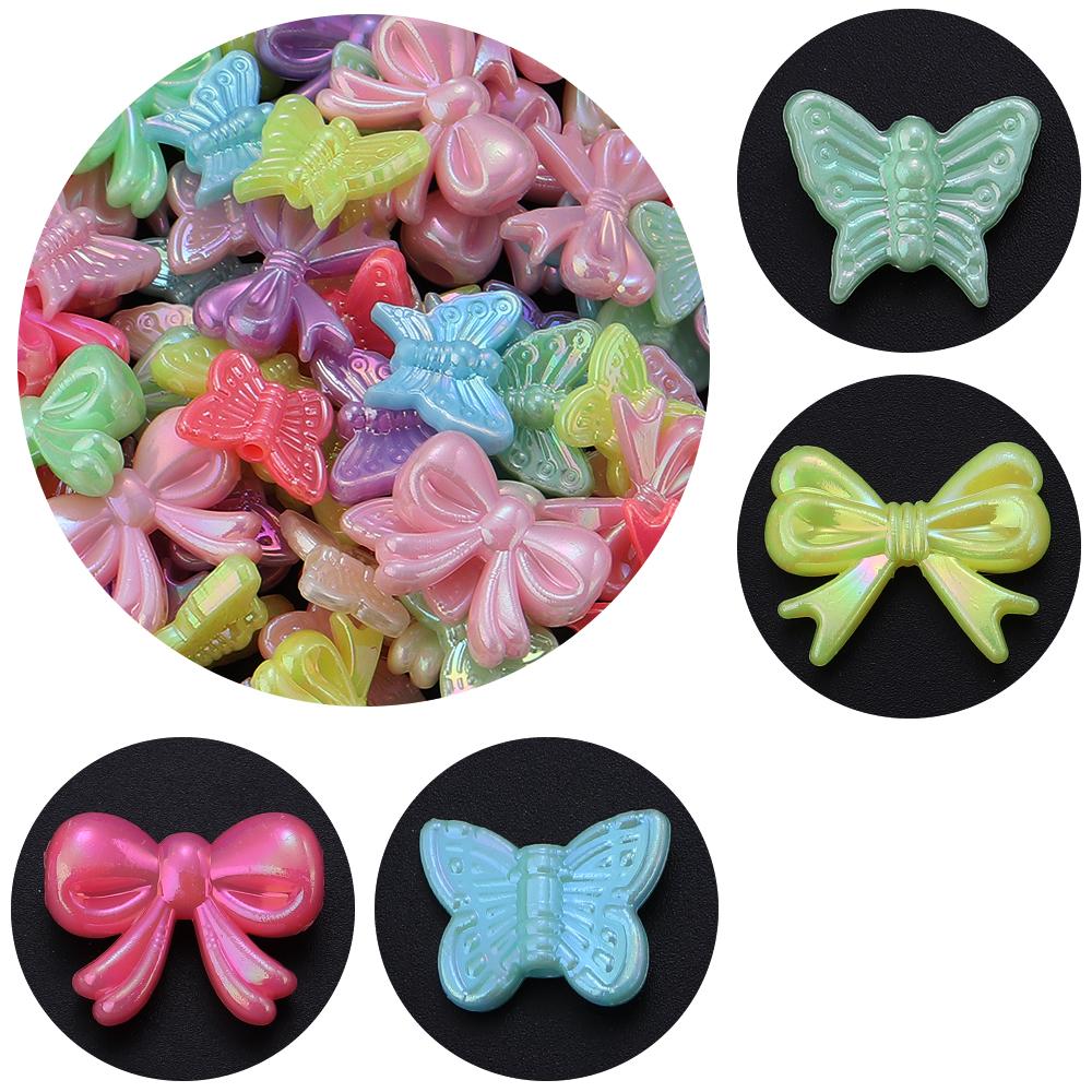 100/200pcs Acrylic Beads Plated Color Butterfly Bow Loose Beads For Jewelry Making DIY Bracelets Necklace Earrings Accessories