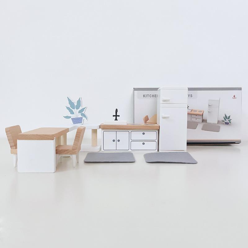 New Mini Small Furniture Wooden Kitchen Bedroom Bathroom Play House Simulation Doll House Children's Toys Furniture Placement