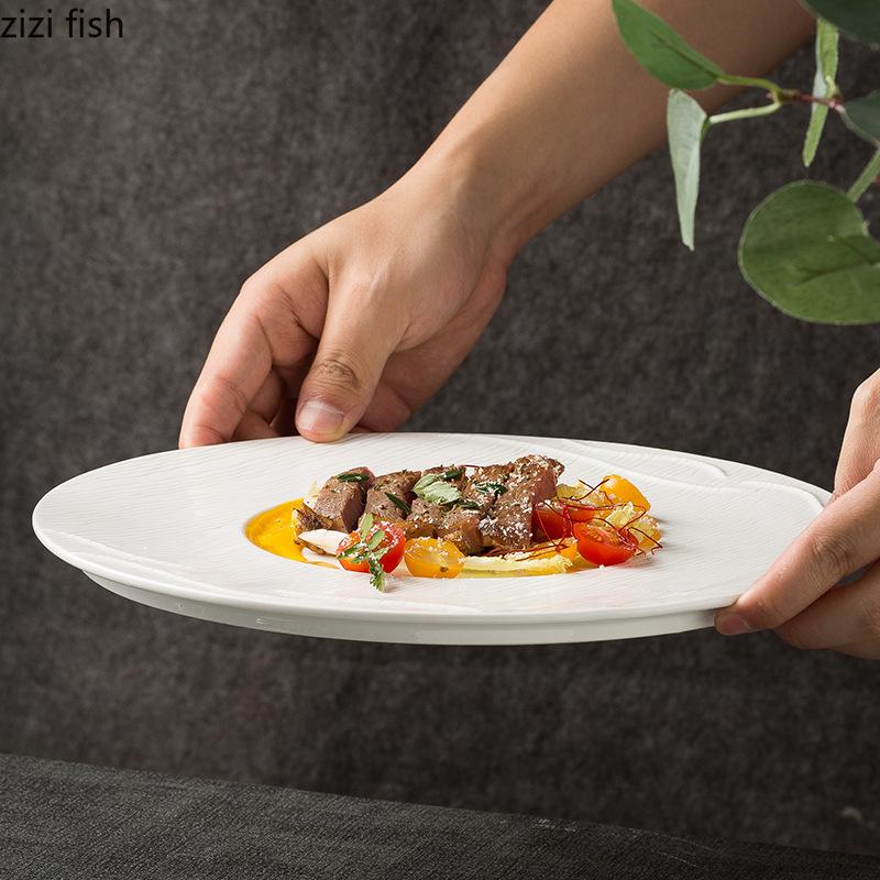Solid Color Simple Wave Pattern Flat Plate Ceramic Steak Plate Dessert Plate Pasta Plates Molecular Cooking Specialty Tableware