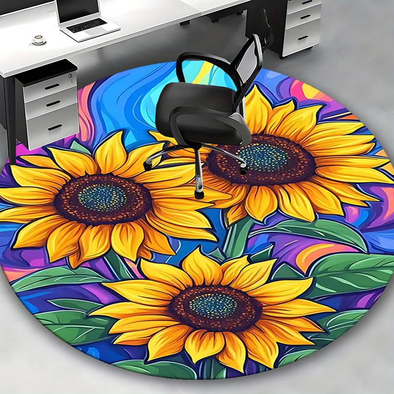 1pc Colorful Sunflower Round Carpet Anime Design Chair Mat, Non Slip Rug for Office & Home Decor