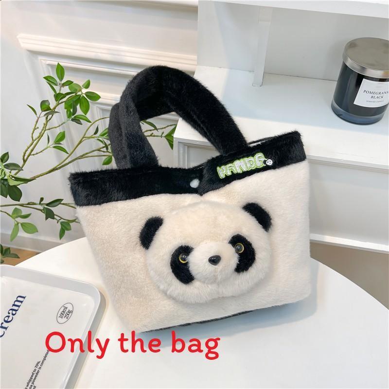 Furry Panda Embroidered Hugging Bamboo Diagonal Cross Backpack For Use Daily