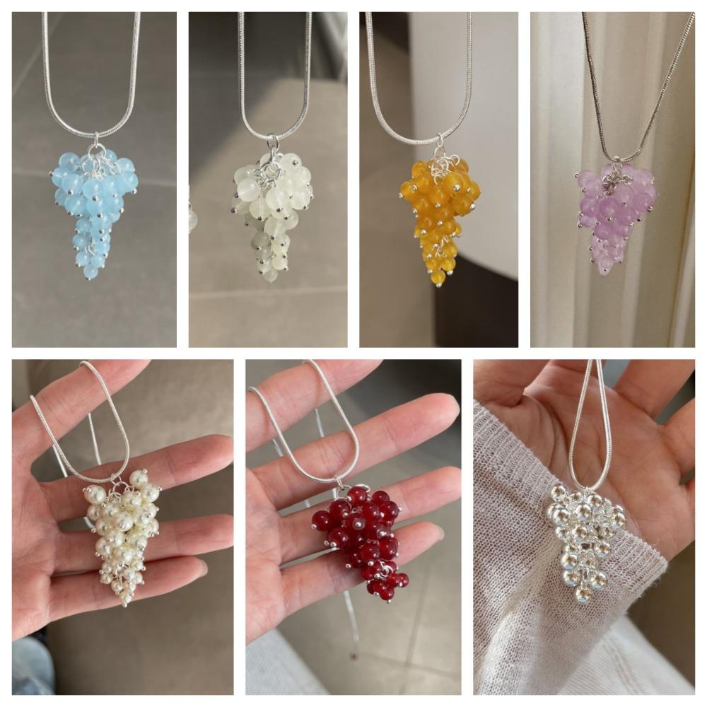 Vintage Grapes Pendant Necklace Jewelry Pearl Grape Sweater Chain Grape Cluster Necklace  Gift