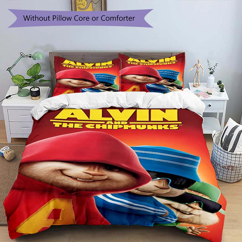 3-teiliges Alvin und die Chipmunks Bettwäsche-Set Bettbezug Verschluss Enthält 1 Bettbezug & 2 Kissenbezüge, Weich und Bequem für Alle Jahreszeiten.