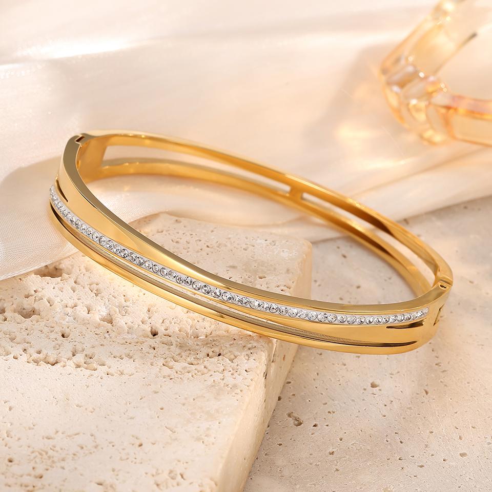 Htpwe Stainless Steel Multi-layer Glossy Zirconium Hollow Bracelet Women's Plated 18k Couple Holiday Gift Bracelet Daily Zircon