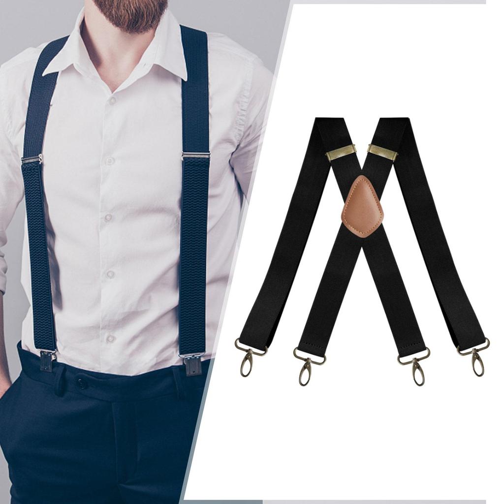 Herren Hosenträger mit starken Metallclips, 3,5 cm breite, strapazierfähige Hosenträger, verstellbar, elastisch
