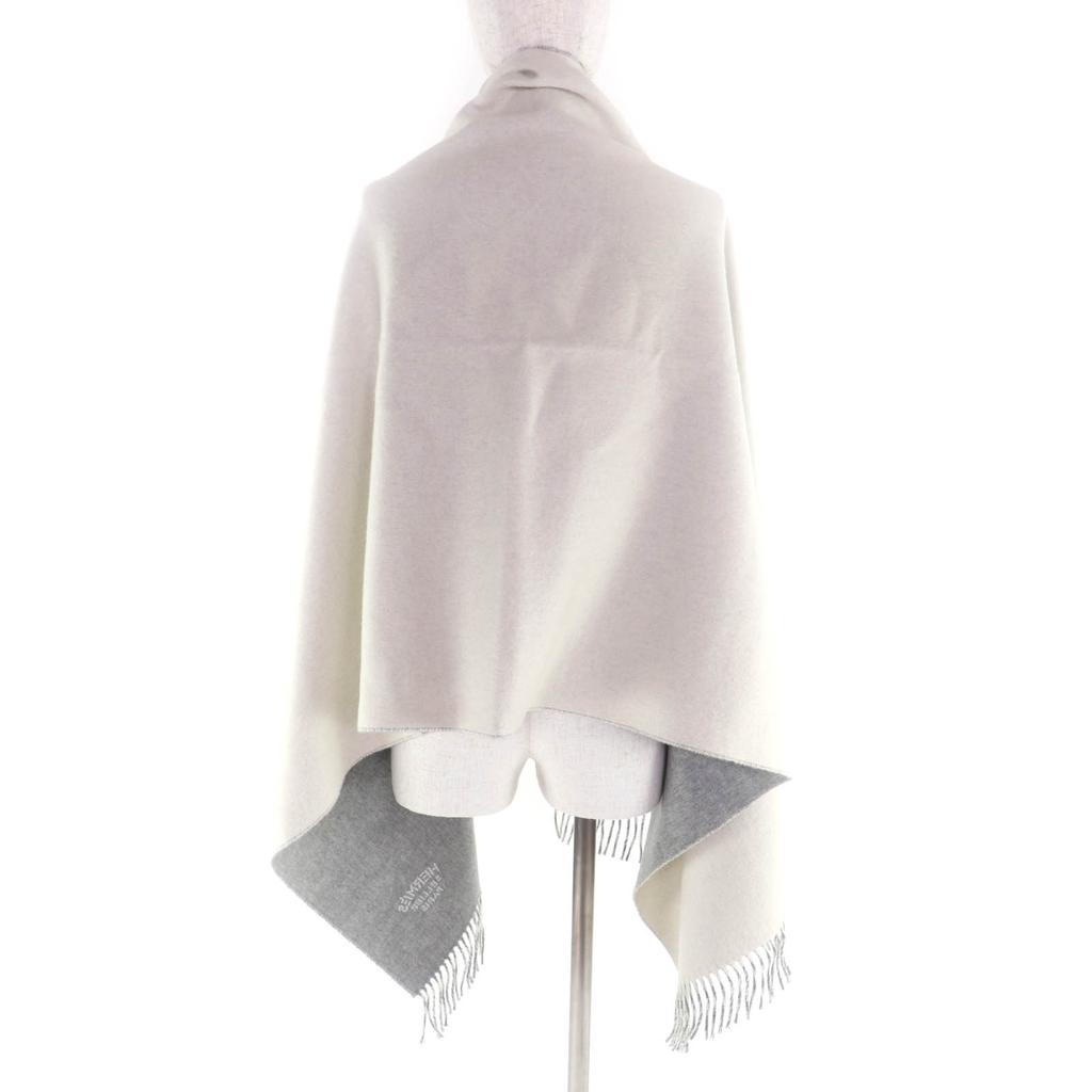 Excellent HERMES Scarf Large double-faced fringed with Serie embroidery cashmere Used