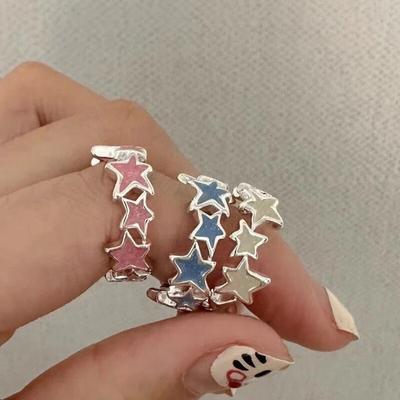 Nová nádherná geometrická hviezda otvorená pre ženy Sladké Y2K zirkónové prstene Dievčatá Kpop Trendy Party šperky Príslušenstvo na prsty Darček