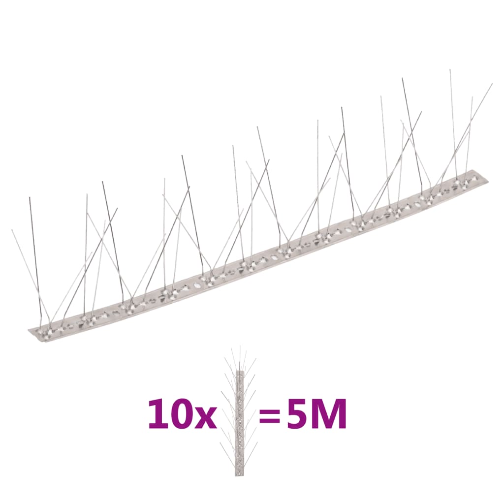 10 Piece Stainless Steel Bird Deterrent Spikes Set 5 M 5 Row