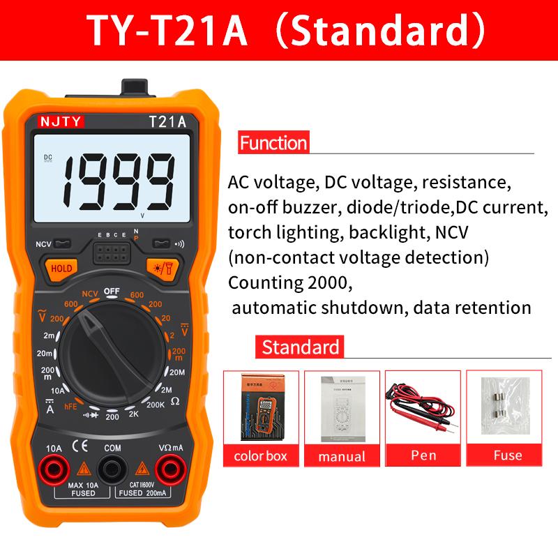 

Цифровий мультиметр NJTY T21A T21B T21C T21D T21E 6000 відліків AC/DC A V Автоматичний діапазон T-RMS NCV Ручний мультиметр Вольтметр Тестер