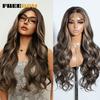 FREEDOM Synthetic Lace Front Wigs For Women 30 inch Long Body Wavy Ombre Blonde Highlight Ginger Lace Wigs Cosplay Wigs