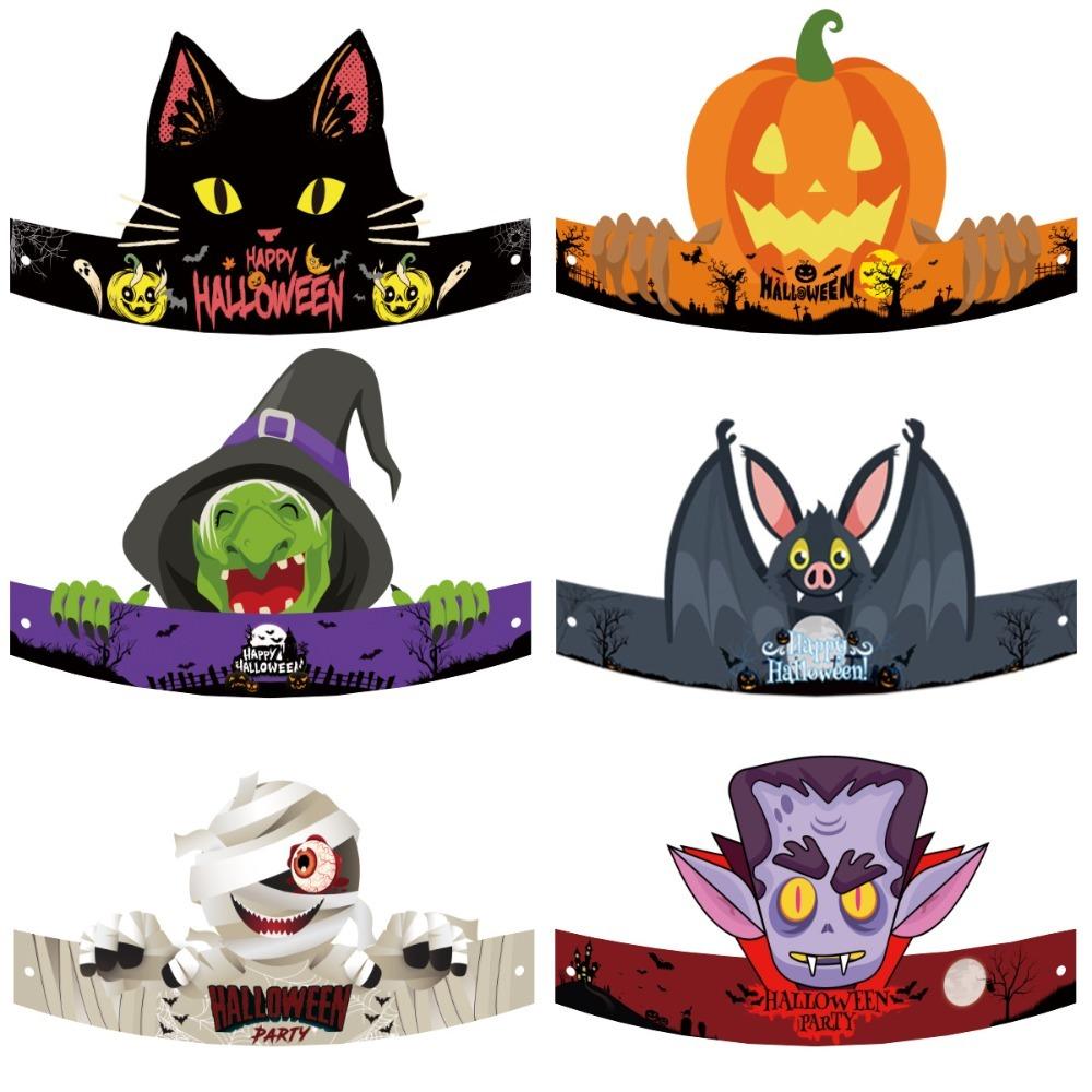 

6pcs Paper Halloween Witch Hat with Elastic Cord Day of The Dead Hat Halloween Party Hat Women 6pcs