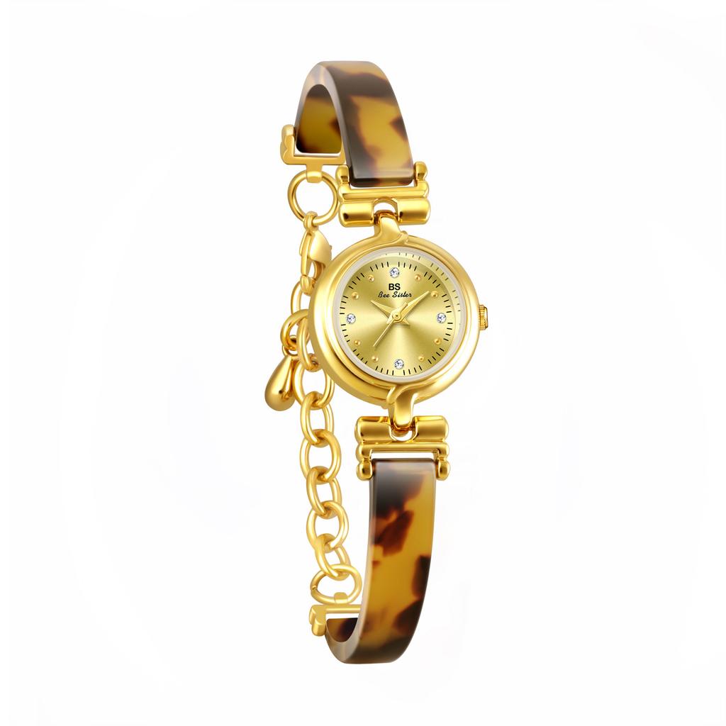NEW Vintage Luxury Women's Watches Amber Tortoiseshell Resin Bracelet Dress Small Round Dial Watches For Woman Accessory