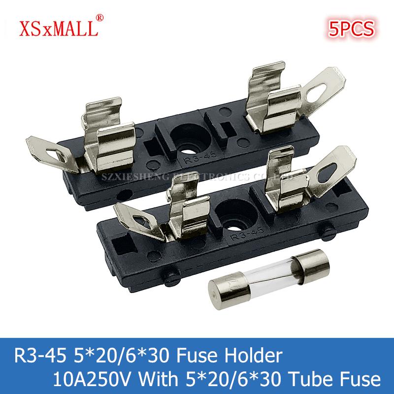 5PCS R3-45 5*20/6*30MM Fuse Holder 10A250V Panel Mounting High Temperature Resistance Fuse Base With 5*20MM/6*30 Tube Fuse Fuse Holders1