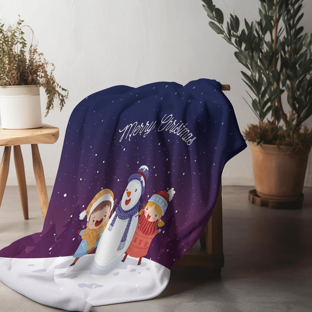 Tuniu Fleece Throw Blanket Cute Penguin Winter Warm Plush Sofa Bed Bedroom Decoration Gift 75x90cm