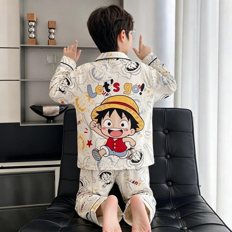 Boys Cotton Pajama Set Long Sleeve Thin Sleepwear Cartoon Print Hoodie Style Home Wear Kids 8