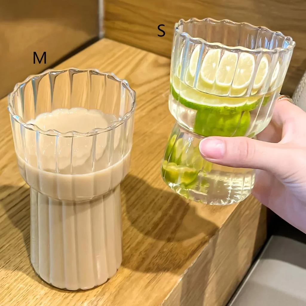 1pc-Glass Cup Heat-resistant Drum Water Dispenser Transparent Tea Juice Milk Coffee Cup Household Water Cup