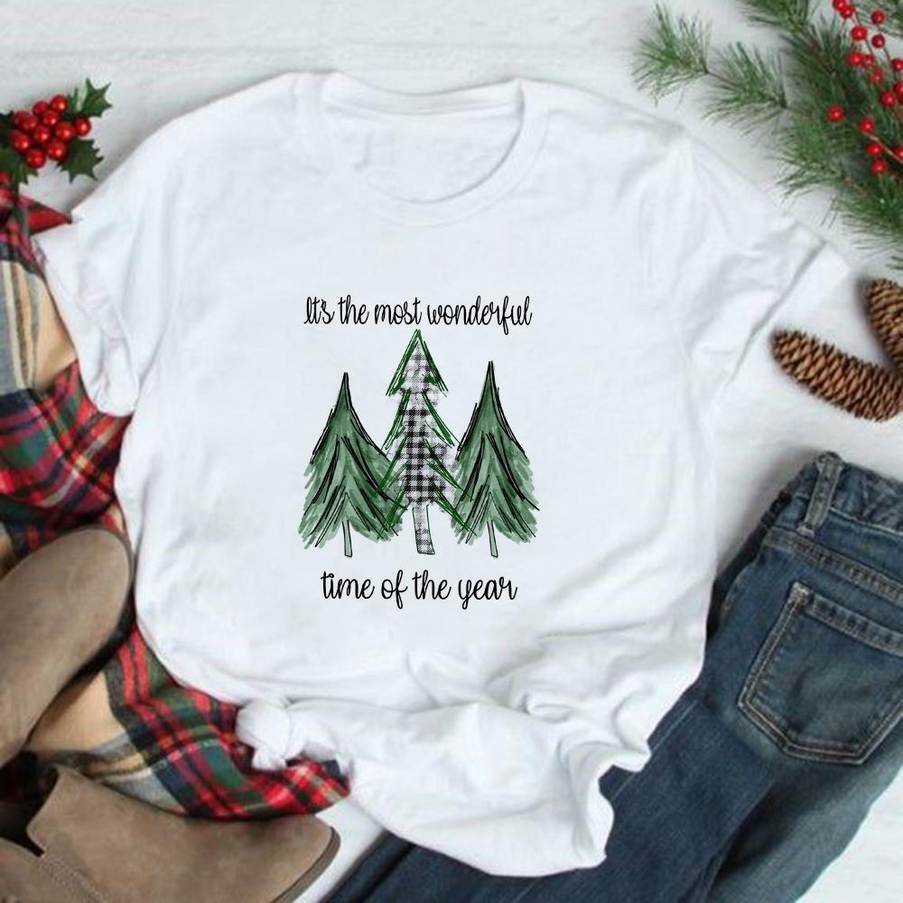Christmas Tree Graphic Tees Women Short Sleeve Harajuku T Shirt Tumblr Female Xmas Party Festival