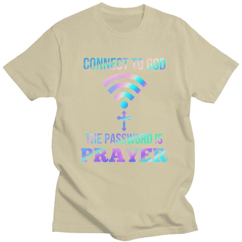Anpassad Klassisk Koppla Till Gud Lösenordet Är Bön Kristna Gåva T-shirts Herr Kortärmad Casual T-shirt Toppar Överdimensionerade T-shirts