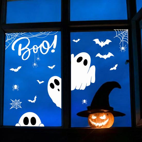 Decorative Seasonal Ornaments Halloween Ghost/Skeleton Static Window Clings, PVC Waterproof Glass Stickers, Pvc Decals Removable for Home Party