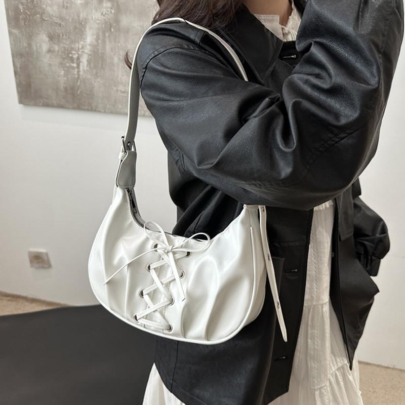 Hot Y2K Solid Color Underarm Hobo Bags for Women Casual Style PU Leather Design Ladies Bow Handbag Adjustable Strap Shoulder Crossbody Bag