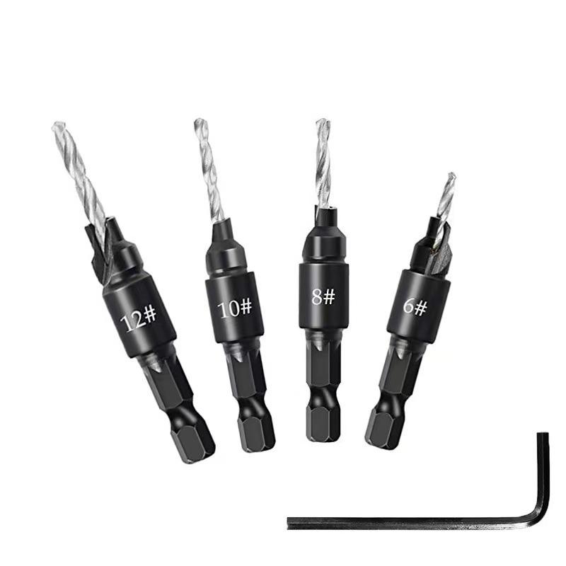Adjustable Woodworking Countersink Drill Bit Set - Hex Shank, Fast Chip Removal & Hole Opener.
